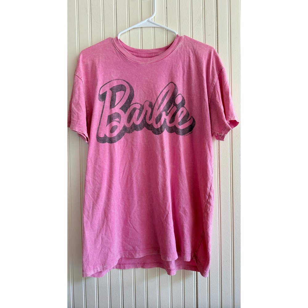 Hollister Barbie Pink Graphic T-Shirt mineral-wash effect Cotton Crewneck Medium